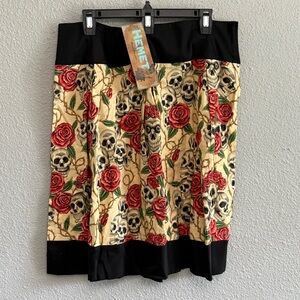 NWT Hemet Skulls & Roses Pleated A-Line‎ Skirt
